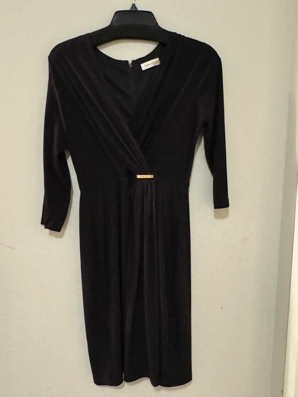 Calvin Klein Black Long-Sleeve Faux-Wrap Dress